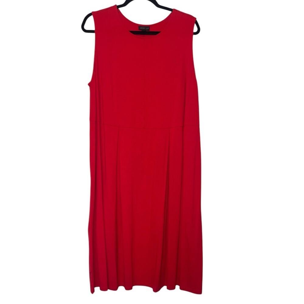 J Jill Wearever Collection Dress Plus Size 2X Red Sleeveless Pleated Knee Length